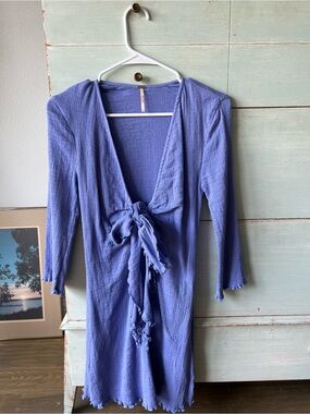 Free People Mini Dress with Sleeves in Periwinkle Blue